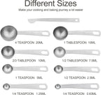Measuring Cups and Spoons Set, Stainless Steel Measuring Cups, 18/8(304) Material Heavy Duty 7 Measuring cups and 8 Measuring Spoons 1 Leveler and 2 rings Pack 18pcs Per set