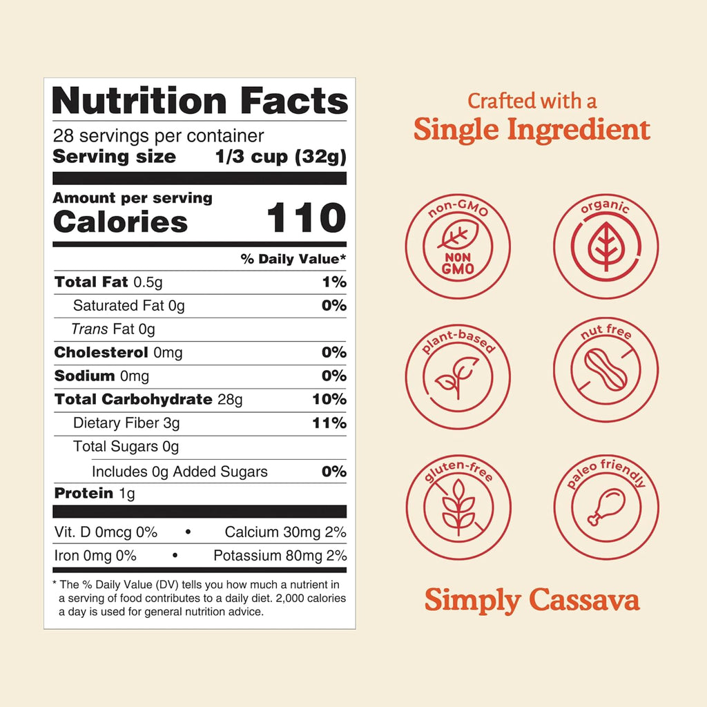 YAKÉVA Organic Cassava Flour - Gluten-Free Flour, Grain-Free, Nut-Free, Wheat Substitute, Paleo, Non-GMO, 100% Yuca Root, No Additives & Preservatives