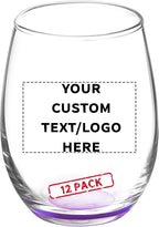Custom Stemless Wine Glasses by ARC 5.5 oz. Set of 12, Personalized Bulk Pack - Perfect for Hotel, Bar, Restaurant or Lounge - Purple