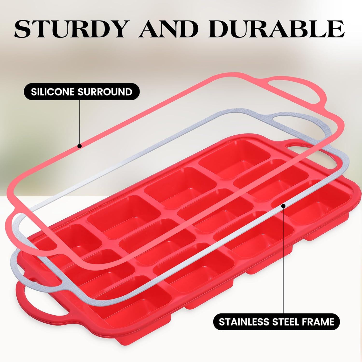 1 Pc Square Brownie Pan With Dividers Mini Silicone Brownie Pan for Baking Individual Nonstick 12 Cups Square Muffin Cupcake Pans with Metal Reinforced Frame (Red)