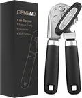 Beneno Can Opener Manual with Magnet, Hand Held Heavy Duty Can Opener with Durable Sharp Blade Smooth Edge, Big Effort-Saving Knob, Soft Grip Rubber Handle, Multifunctional Bottle Opener, Black