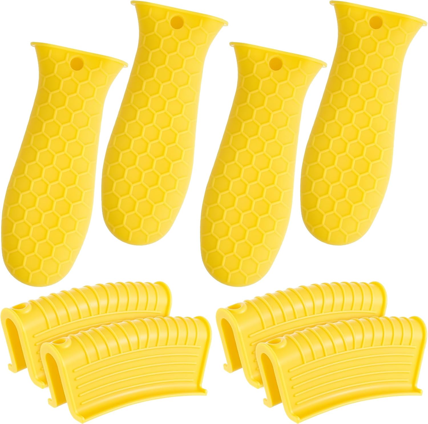 Patelai 8 Pcs Silicone Pot Holders Cast Iron Handle Cover Heat Resistant Pot Handle Covers Potholder Non Slip Reusable Pan Sleeve for Frying Pan Kitchen Supplies(Yellow)