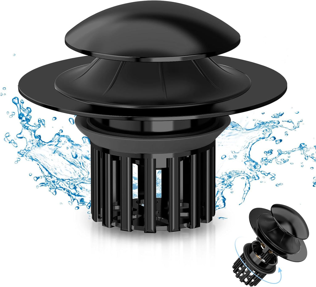 Universal 4 in 1 Bathroom Sink Drain Strainer with Removable Filter Basket, Pop Up Pure Copper Bathroom Sink Stopper, Anti-Clogging Bathroom Drain Stopper Sink Plug Black