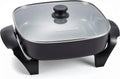 Elite Gourmet 12" x 12" x 3” Ceralast™ Ceramic Non-stick PFAS Free, Dishwasher Safe Electric Skillet, Xtra Deep Dish, Rapid Heat 1200W, Black