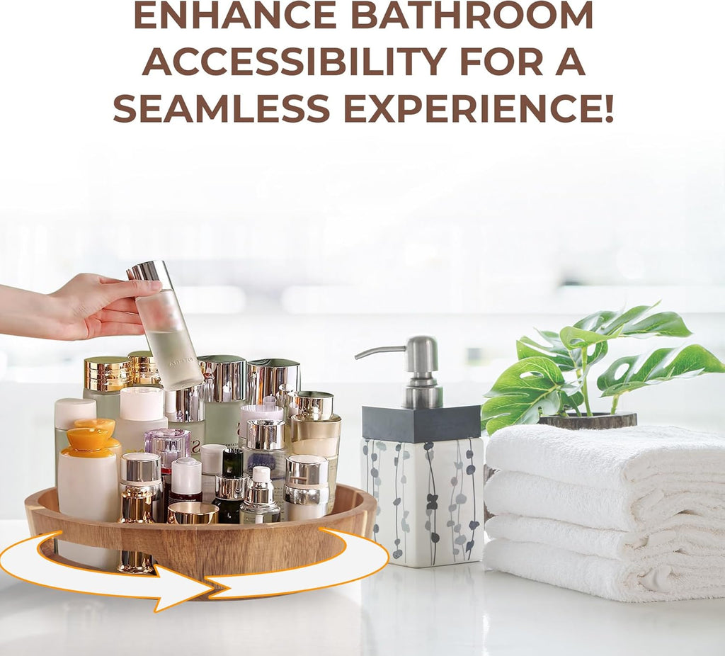 Lazy Susan Turntable Organizer 12 inch - Acacia Wooden Lazy Susan for Table Top, Countertop, Dining Table, Pantry - Kitchen Cabinet Organizer