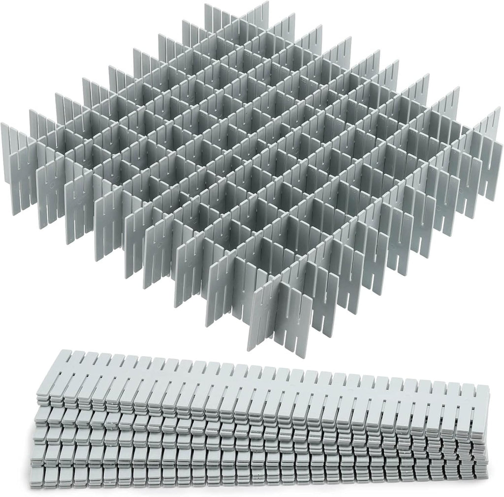 acDesign 40Pcs Grid Drawer Dividers, Adjustable Drawer Organizer for Socks, Underwear, Lingerie, Makeup, Bedroom Office Kitchen Storage (Grey)
