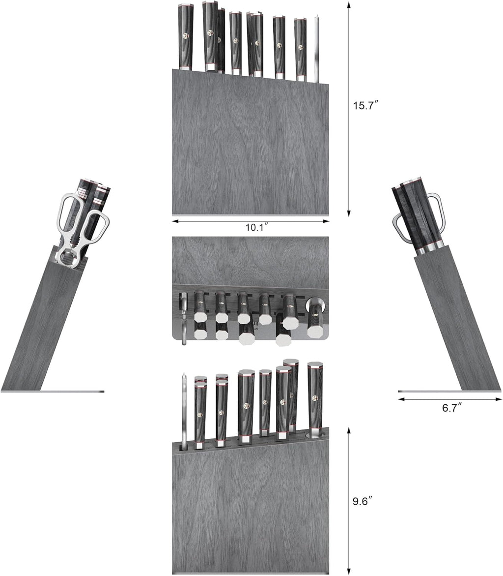 Cangshan YARI Series HUA Knife HUA Block Set, X-7 Damascus Steel, Ash Wood (12-Piece)