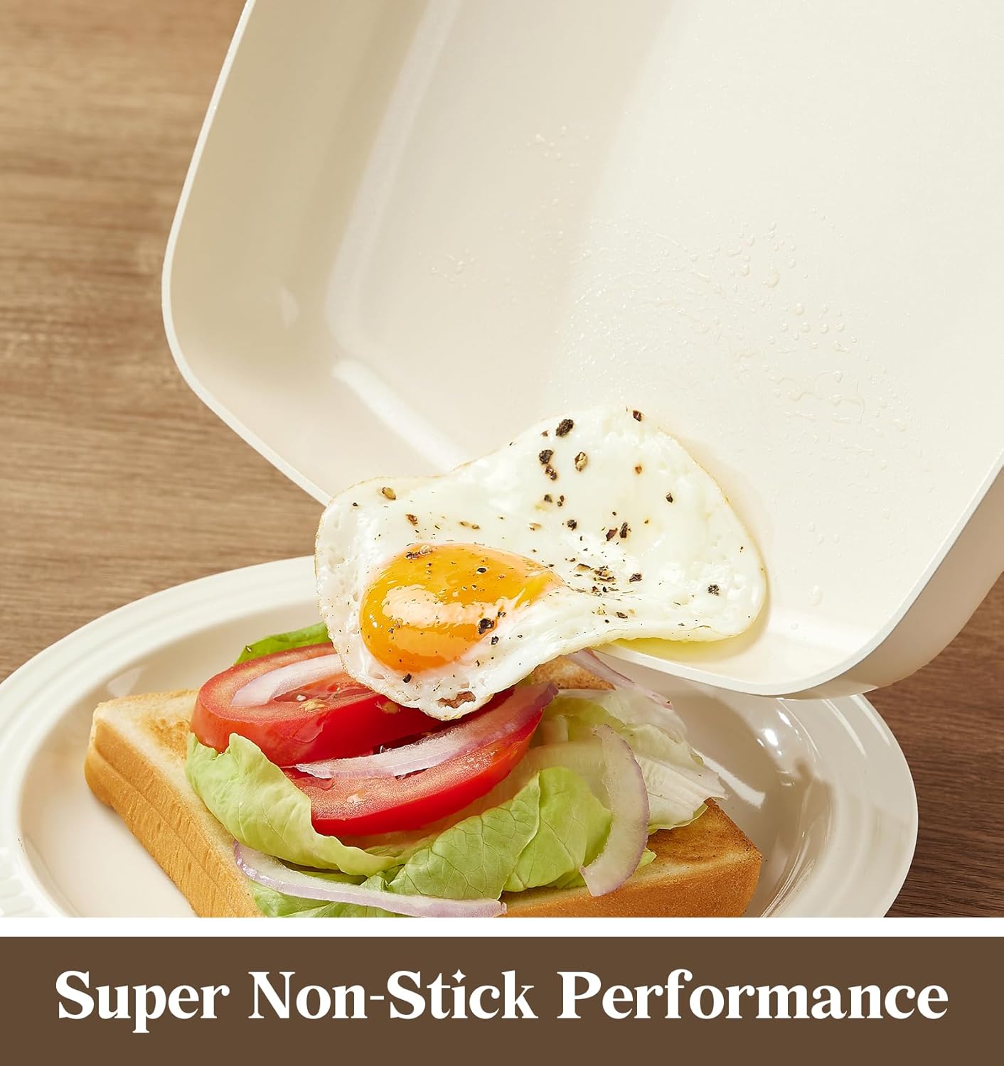KOCH SYSTEME CS Nonstick Grill Pan for Indoor Cooking, 9.5 Inch Ceramic Square Frying Pan with Lid, Versatile Nonstick Griddle Pan for Stove Tops, Induction Compatible, Toxic-Free, Cream White