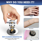 AURUZA 2 Pack Universal Bathroom Sink Stopper, Strainer for 1.1-1.5 Inch Bullet Core Push Type Basin Pop Up Drain Filter,Bathtub Converter with Anti Clogging Basket Hair Catcher