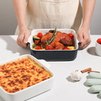 Sweejar Ceramic Baking Dish, 8 x 8 Cake Baking Pan for Brownie, Porcelain Square Bakeware with Double Handle for Casserole, Lasagna, Family Dinner (Navy)