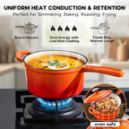Enameled Cast Iron Sauce Pan Pot, Onader 1QT Saucepan with Lid, Small Enamel Dutch Oven Kitchen Cooking Pot – Sunset Orange