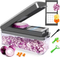 Vegetable Chopper, Onion Chopper Dicer, Mandoline Slicer with Container, Vegetable Cutter for Salad Potato Carrot Garlic（2 Blades, Grey）