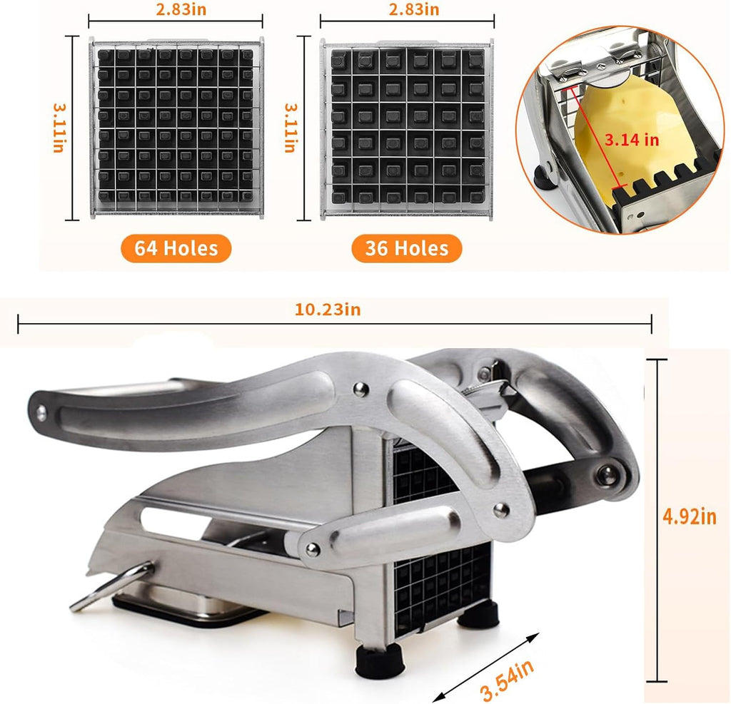 French Fry Cutter, 2-blade Potato Slicer Strong No-Slip Suction Base Stainless Steel French Fry Cutter with 1 Peeler, Perfect for Potatoes, French Fries, Cucumber,Vegetables Carrot