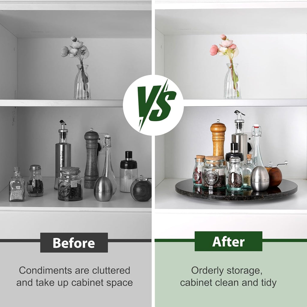 Marble Lazy Susan, 16 in Lazy Susan Turntable Organizer for Cabinet Pantry Kitchen Countertop Fridge Bathroom Makeup Vanity Countertop - Black