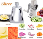 3-in-1 Rotary Cheese Grater Vegetable Slicer, 3 Interchangeable Blades Food Shredder with Anti-Slip Reinforced Suction Base, Kitchen Mandoline Chopper (White)