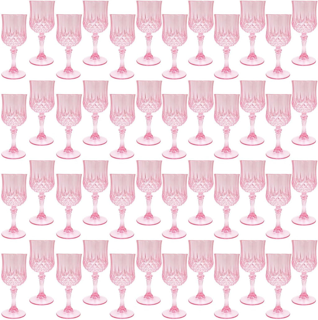 Plastic Wine Glasses，Plastic Goblets Vintage Style Cordial Drinking Glasses for Wedding Reception, Grand Event Party Supplies (100, Pink)
