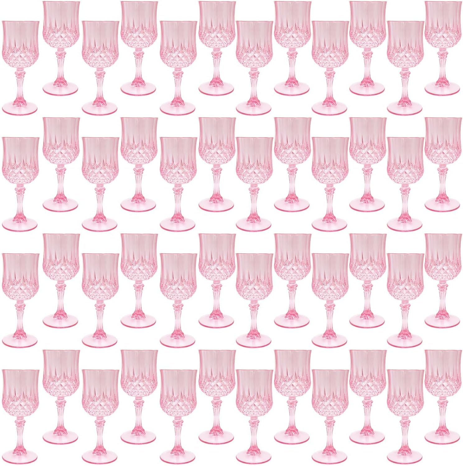 Plastic Wine Glasses，Plastic Goblets Vintage Style Cordial Drinking Glasses for Wedding Reception, Grand Event Party Supplies (100, Pink)