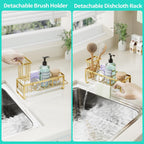 HapiRm Sponge Holder for Kitchen Sink - Self-draining Sink Caddy with Brush Holder and Dishcloth Holder, Stainless Steel Kitchen Organizer for Countertop - Gold