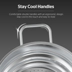 SUNHOUSE 5 Quart Stainless Steel Steamer Insert – Multi-Purpose Soup & Food Steamer with Stay-Cool Handles & Heavy-Duty Glass Lid – Fits Various Pot Sizes (8", 9", 9.5")