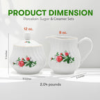 Sugar and Creamer Set - Porcelain Sugar and Creamer Floral Vintage Tea Set with Gold Trims & Embossed Swirls - Exquisite Fine China Tea Set for Parties & Celebrations - Vintage Rose Set by Lynns