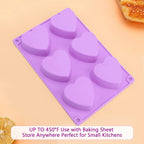 3-Pack 6-Cup Silicone Muffin Pans, Nonstick Cupcake Baking Molds, BPA/PFA-Free, Dishwasher & Oven Safe Heart-shaped Purple