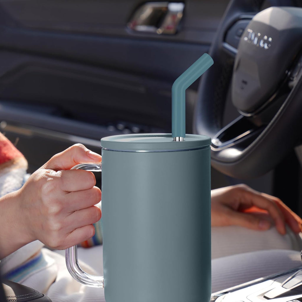 Tomorotec 6PCS Stainless Steel Straws with Silicone Tips Fit for Stanley 40oz Tumbler, 13-Inch Reusable Straw Set with Colorful Extenders & 2 Brushes, Compatible with Wide Mouth Cups (Dark Morandi)