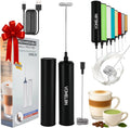 Rechargeable Milk Frother, Electric Coffee Foamer, Handheld Drink Mixer for Latte, Cappuccino, Coffee, Eggs, Hot Chocolate, Protein,Paint Black