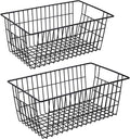 Redrubbit Wire Storage Baskets, Large Farmhouse Metal Freezer Basket Storage Organizer Bins with Handles for Kitchen Cabinets, Pantry, Closets, Bedrooms, Bathrooms, Set of 2, Black