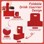 10 Pack 2 Cup Disposable Drink Carrier with Handle Paperboard Coffee Cup Holder Portable for Hot Cold Drinks Food Delivery Services with Heart Card for Teacher Appreciation Week Mother's Day