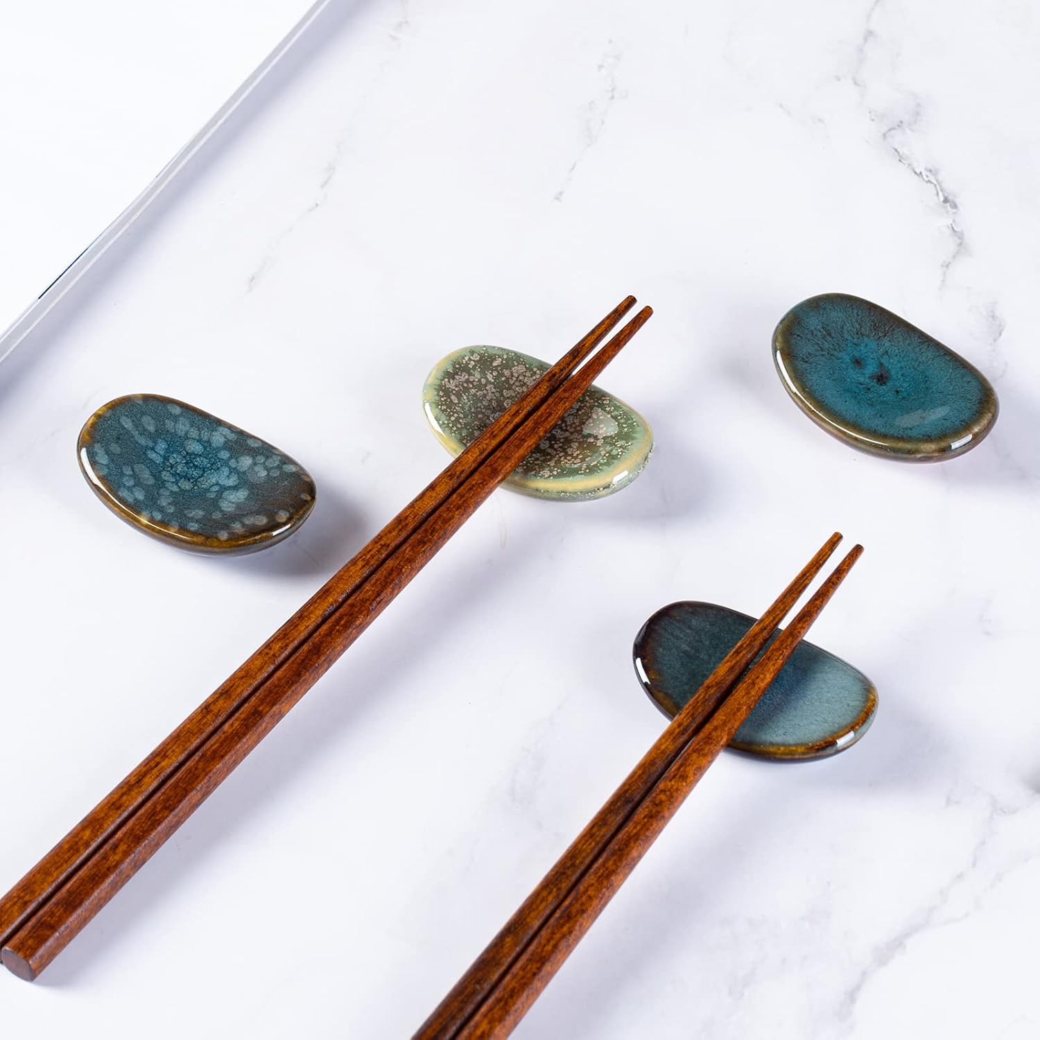Ceramic Chopsticks Holder Chopstick Rest Spoon Fork Stand Holder Set of 6, Multicolour