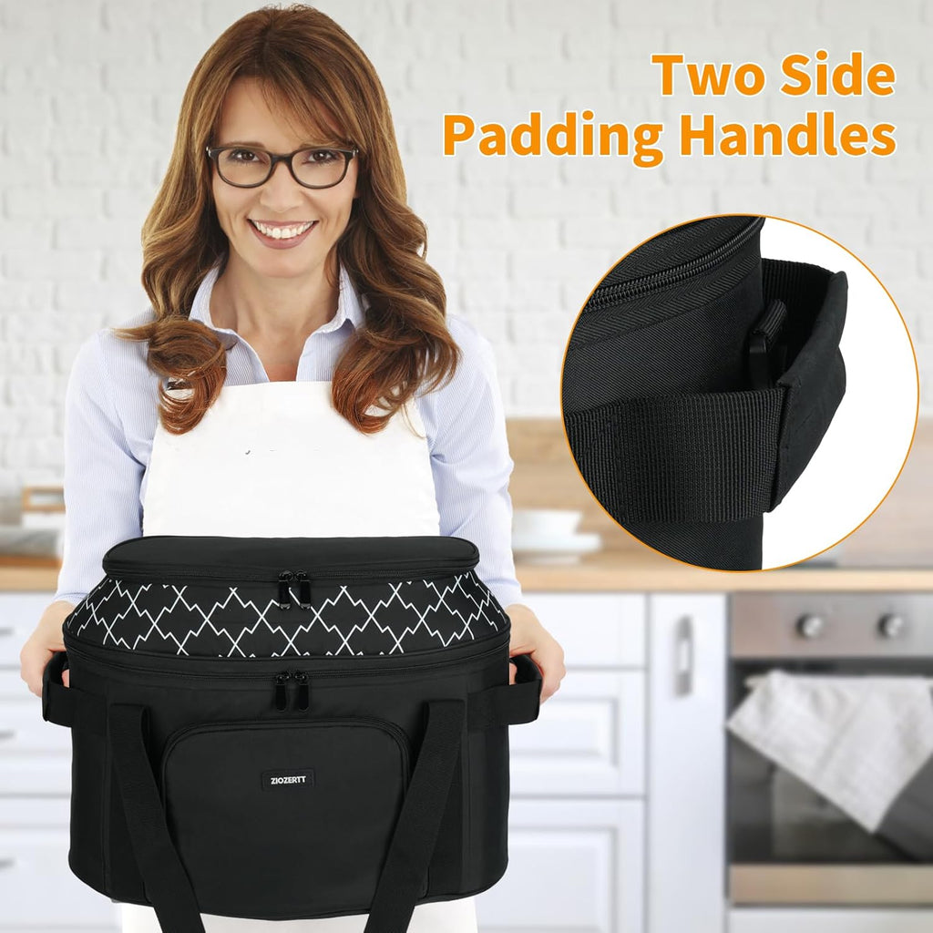 Slow Cooker Carrying Bag Compatible with 6-8 Quart CrockPot and Hamlton Beach,Double-Layer Insulated Carrier Case with Lid Fastener and See-through Window,Bag Only