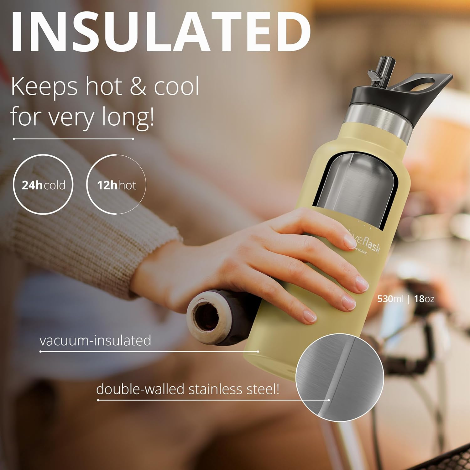 Stainless Steel Water Bottle with Straw, Infuser & 3 Lids: 18/32 OZ Leak-Proof Vacuum Insulated ACTIVE FLASK Drinking Bottles Hot Cold: Double Walled Outdoor Drink Thermo Mug Tea Coffee Sport Gym Bike