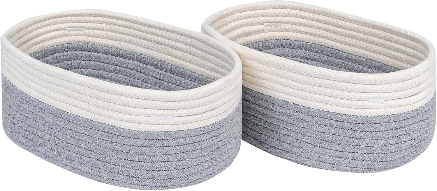 CubesLand Cube Shelf Storage Baskets for Organizing, Woven Shelf, Closet Bins Shelves Toy Basket Box Nursery Baby 2 Packs Organization Off White/Light Gray
