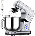 Garvee 7.5QT Stand Food Mixer, 10-Speed Tilt Head 3-IN-1 Kitchen Electric Mixer with Stainless Steel Bowl, Egg Whisk, Dough Hook, Beater, Splash Guard, Compact Dough Mixer for Home Cooks, Silver
