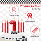 13PCS Racing Car Theme Birthday Candle Set with Checkered Flag Design - Durable Cake Topper for Race Car Party Decorations, Kids Birthday Supplies - Number 1 Candle for Racing-Themed Celebrations