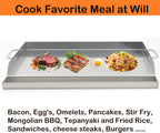 Universal Stainless Steel Griddle Flat Top Plate Grill-Top Griddle Pan with Even Heating Cross Bracing for BBQ Charcoal/Gas Grills, Camping, Tailgating, and Parties (23"*16")