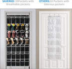 35 Pockets Over the Door Shoe Organizer, Hanging Shoe Organizer for Door with 35 Mesh Pockets Large Capacity Shoe Hanging Storage Bag with 4 Metal Hooks (Black-1Pack)
