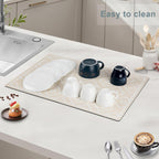 SUEH DESIGN Dish Drying Mat, Absorbent Coffee Mat 23.6 x 15.7 in Quick Dry Kitchen Drying Dish Drain Mat for Kitchen Counter Coffee Bar, Khaki