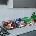 8 Set, Extra Large Wire Baskets for Organizing with Lables, Cabinet Pantry Organization and Storage Bins - Metal Basket for Kitchen, Laundry, Garage, Fridge, Bathroom Countertop Organizer, Black