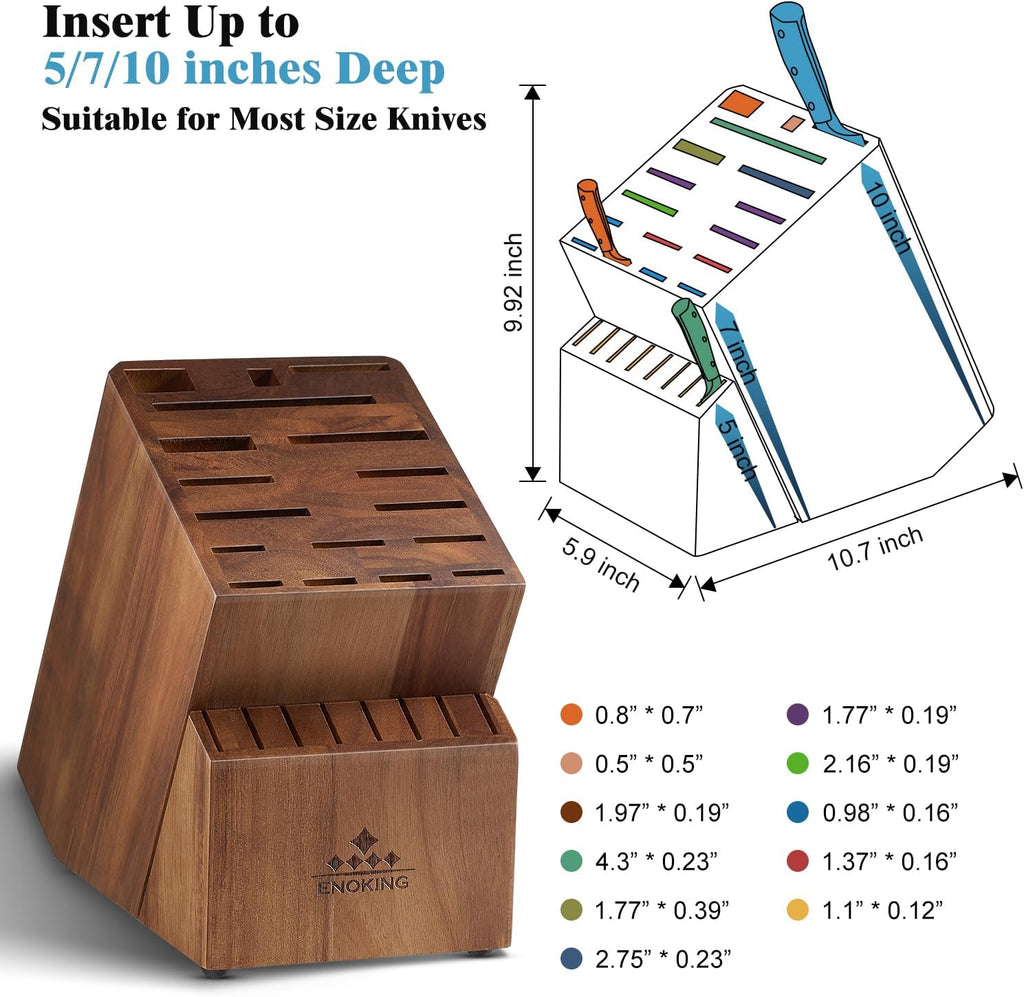 ENOKING Knife Block without Knives, Large Knife Holder- 25 Slots Acacia Wood Universal Knife Block, Butcher Block Countertop for Knife Storage Organizer