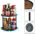 Giikin 2 Tier Lazy Susan Organizer, Two Tier Lazy Susan Turntable for Kitchen Countertop Spice Rack Organizer (Rustic Brown, 9.8" x 9.8" x 8.8")
