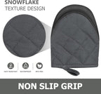 1 Pair Short Oven Mitts - Silicone Kitchen Oven Gloves High Heat Resistant 500℉, Mini Oven Mits with Non-Slip Grip Surfaces and Hanging Loop for BBQ, Baking, Cooking and Grilling (Solid Gray)