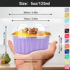 EUSOAR Disposable Ramekins, 60pcs 5oz Aluminum Cupcake Baking Cups Reusable, Mini Muffin Cups Cupcake Liners with Lids, Creme Brulee Containers Mold Tin, for Party Family Gathering Shower Catering