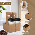 100 Pcs Coffee Drink Carrier with Handle (12-30oz) 2 Cups or 4 Cups,Disposable Paperboard Cup Holder with Handle,Disposable Cup Holders for Drinks,Great for All Your Drink and Food Delivery