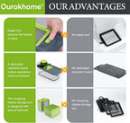 Ourokhome Veggie Chopper and Dicer with Container, Manual Hand Food Mandolin Slicer with 4 in 1 Handheld Vegetable Spiralizer for Zucchini, Potato, Onion, Essential Kitchen Gadgets (12 in 1, Gray)