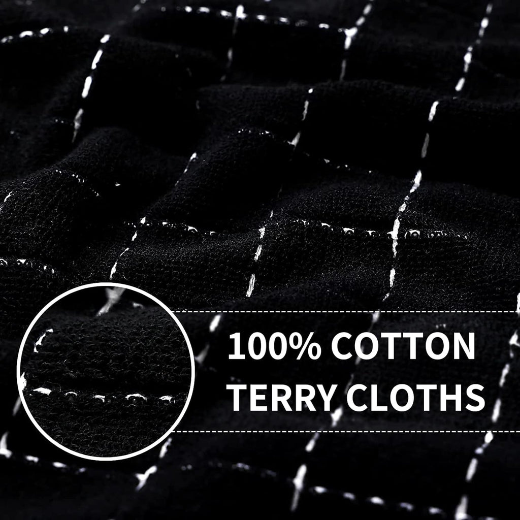 Homaxy 100% Cotton Terry Kitchen Towels(Navy+Grey+Black, 13 x 28 inches), Checkered Designed, Soft and Super Absorbent Dish Towels, 6 Pack