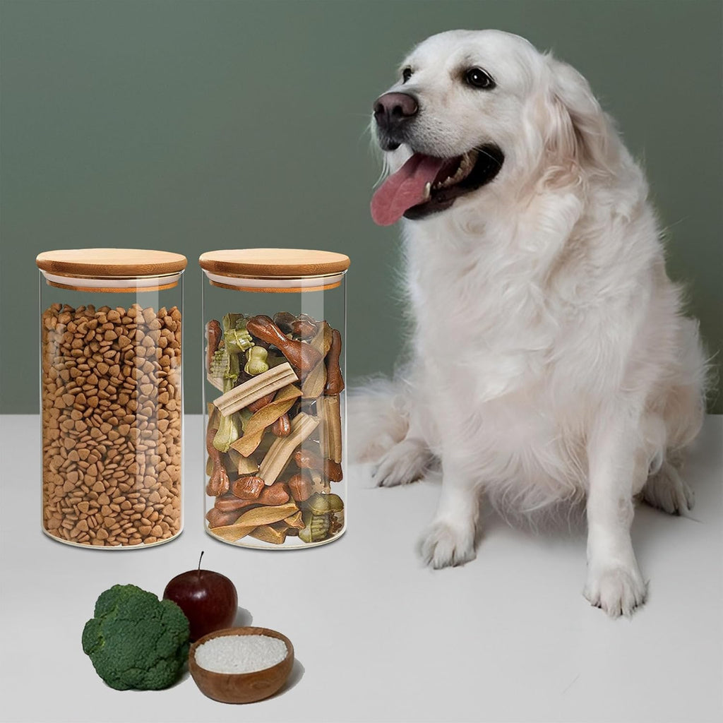 1.5 Qt Round Glass Storage Containers with Lids, Clear Food Storage Container Jar with Sealing Bamboo Lid for Noodles Flour Cereal Rice Sugar Tea Coffee Beans, Round Set of 3