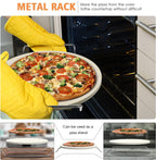 5 PCS Round Pizza Stone Set, 13" Pizza Stone for Oven and Grill with Pizza Peel(OAK),Serving Rack, Pizza Cutter & 10pcs Cooking Paper for Free, Baking Stone for Pizza, Bread