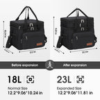 Maelstrom Lunch Box, 23L Insulated Lunch Bag, Expandable Double Deck Cooler Bag, Lightweight Leakproof Tote Bag With Side Tissue Pocket, Suit For Men and Women, Black