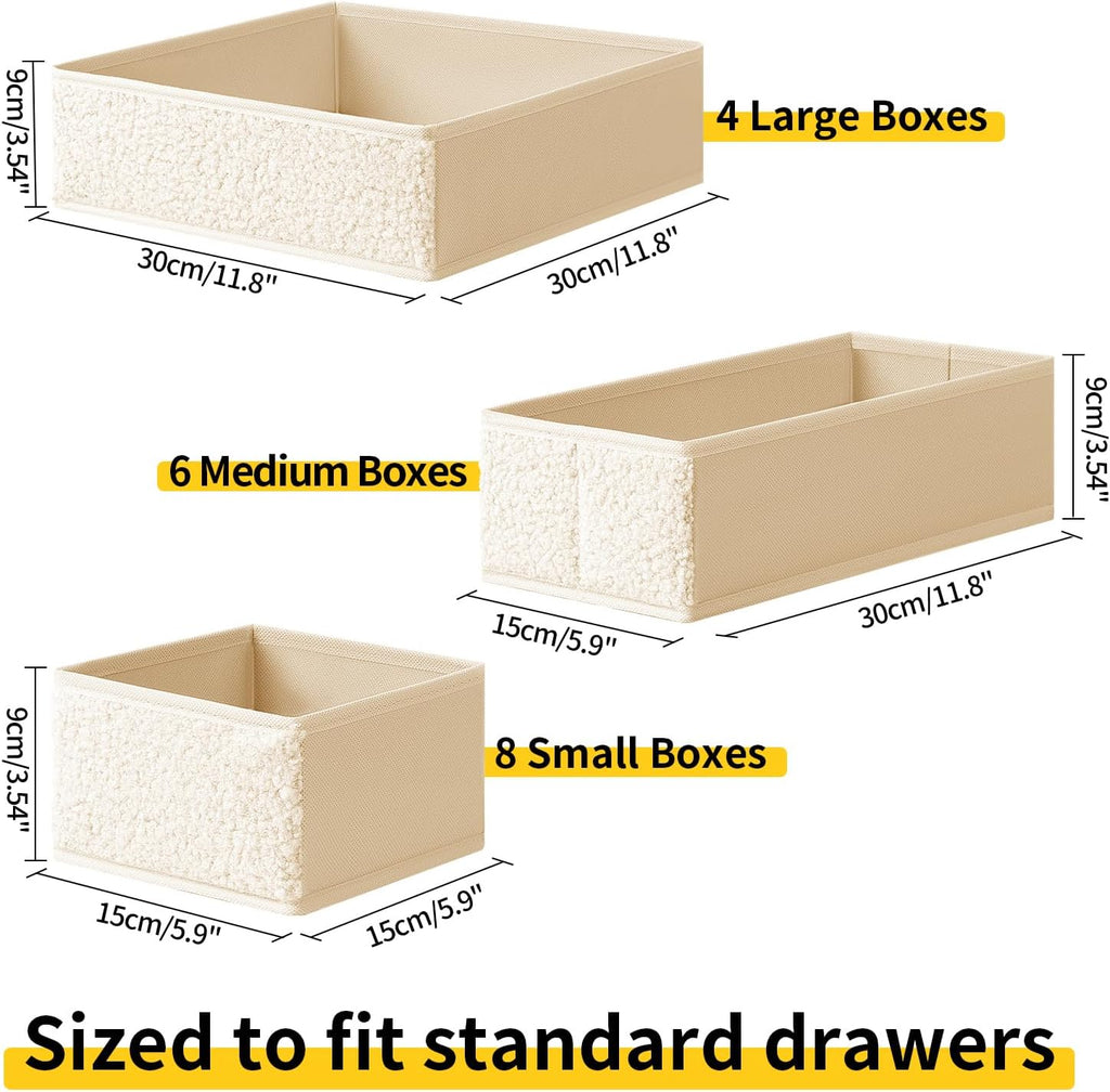 Drawer Organizer Clothes - 18 Pack Dresser Organizer for Nursery, Foldable Sock Underwear Organizer, Baby Drawer Organizer, Small Fabric Storage Bins for Dresser Drawer, Beige